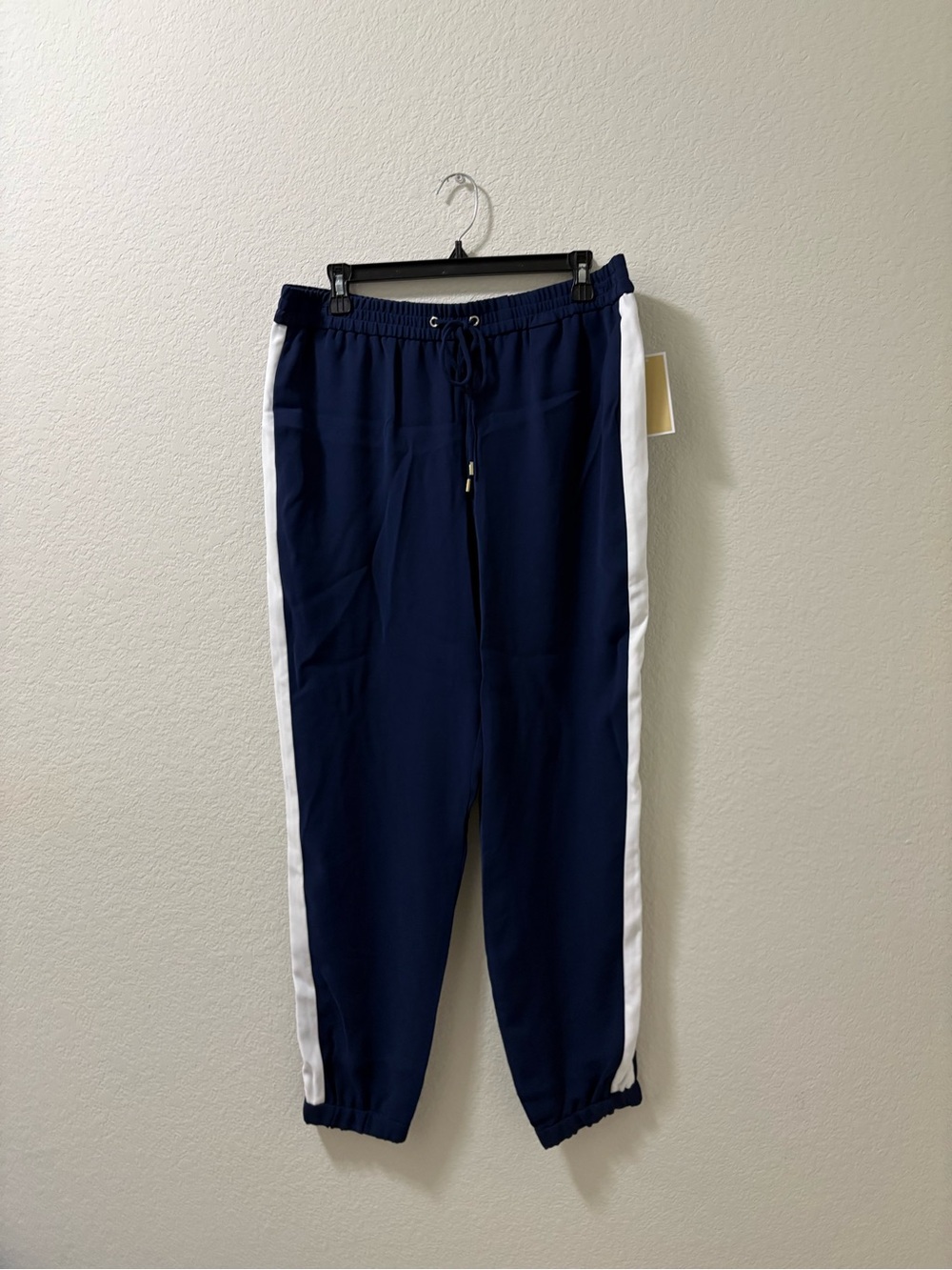 Michael Kors Navy with White Side Stripes track jogger pants. Size Large NWT